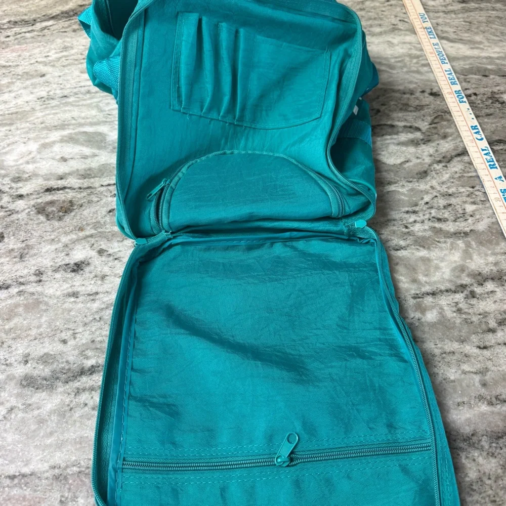 Vintage Alpine Duffel Bag–Teal Canvas Gym/Travel Bag with Retro Mountain Graphic